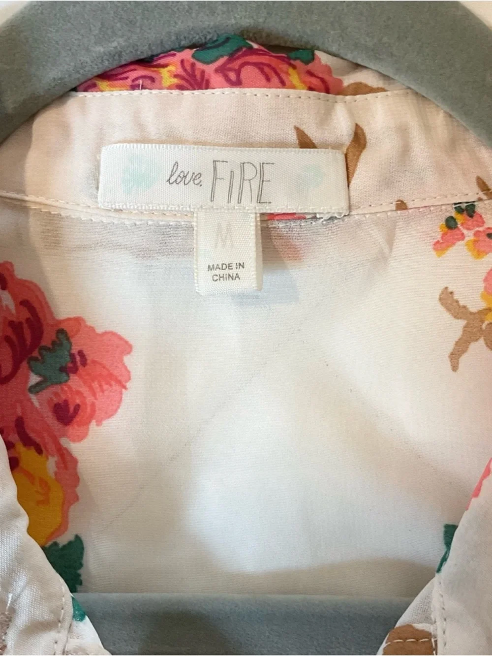 love FIRE Floral Button-Up Top - Pink w/Teal & Yellow Accents Size M
